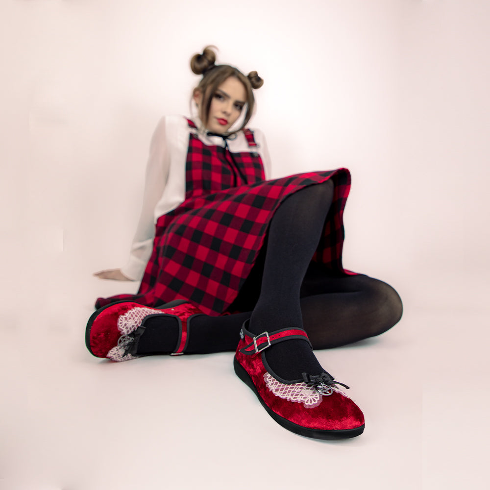 Chocolaticas® Sabrina Velvet Red Mary Jane Flat