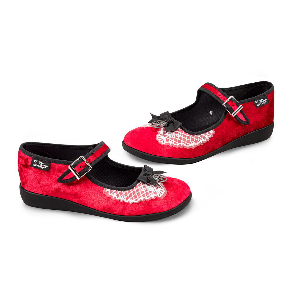 Chocolaticas® Sabrina Velvet Red Mary Jane Flat