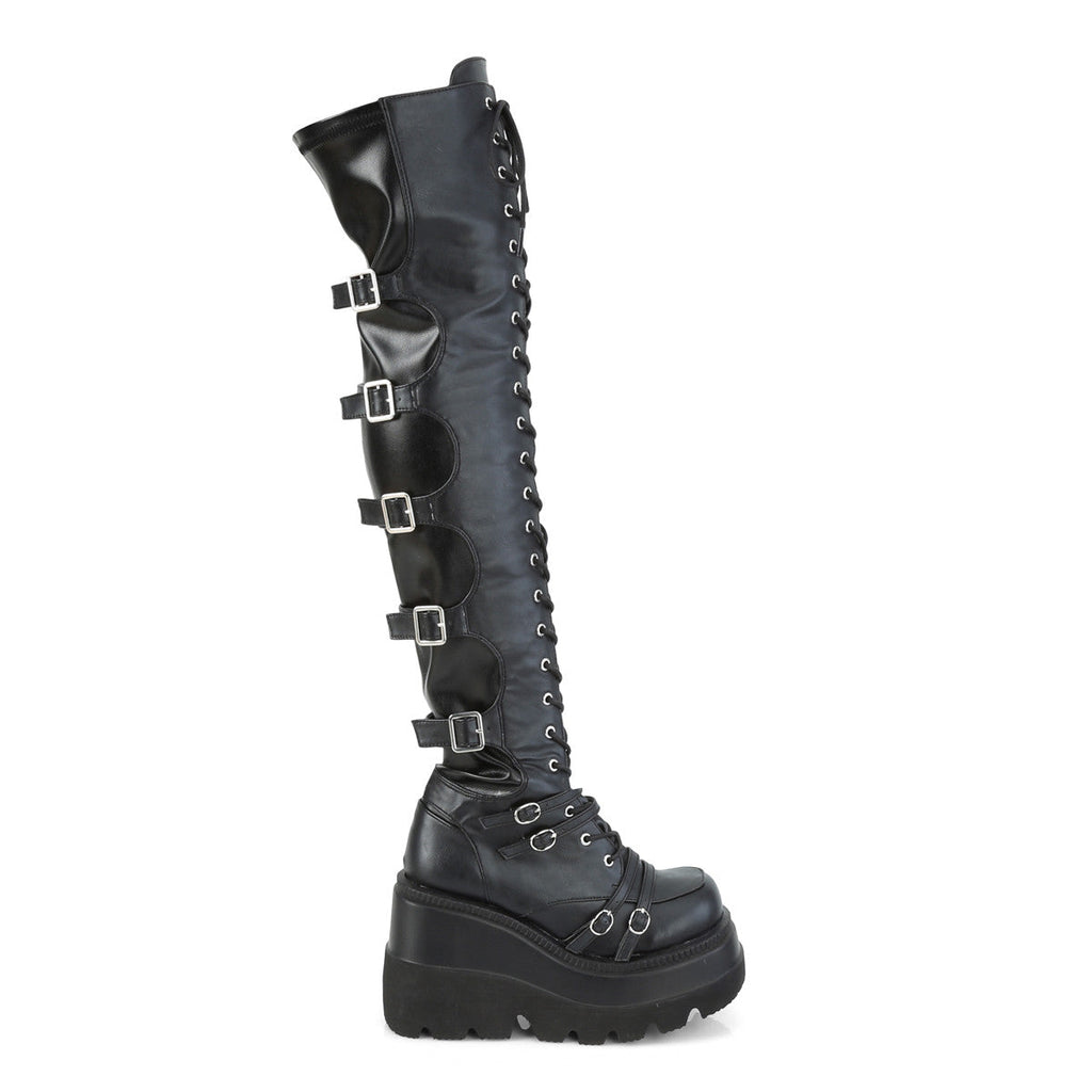 Demonia Shaker 350 Black Vegan Leather Stretch