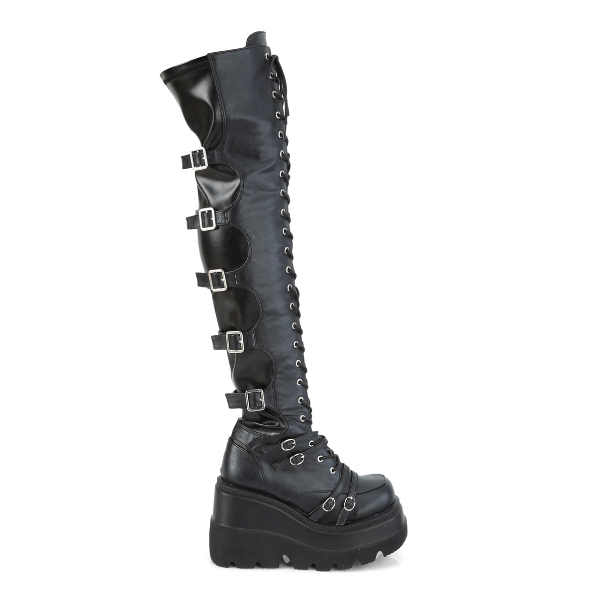 Demonia Shaker 350 Black Vegan Leather Stretch