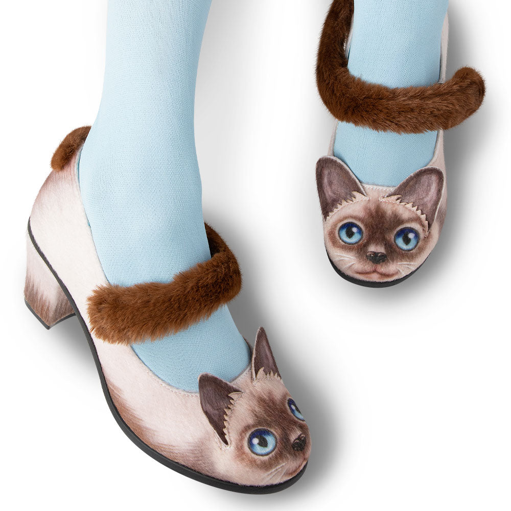 Chocolaticas® Siamese Cat Mid Heels Mary Jane Pump