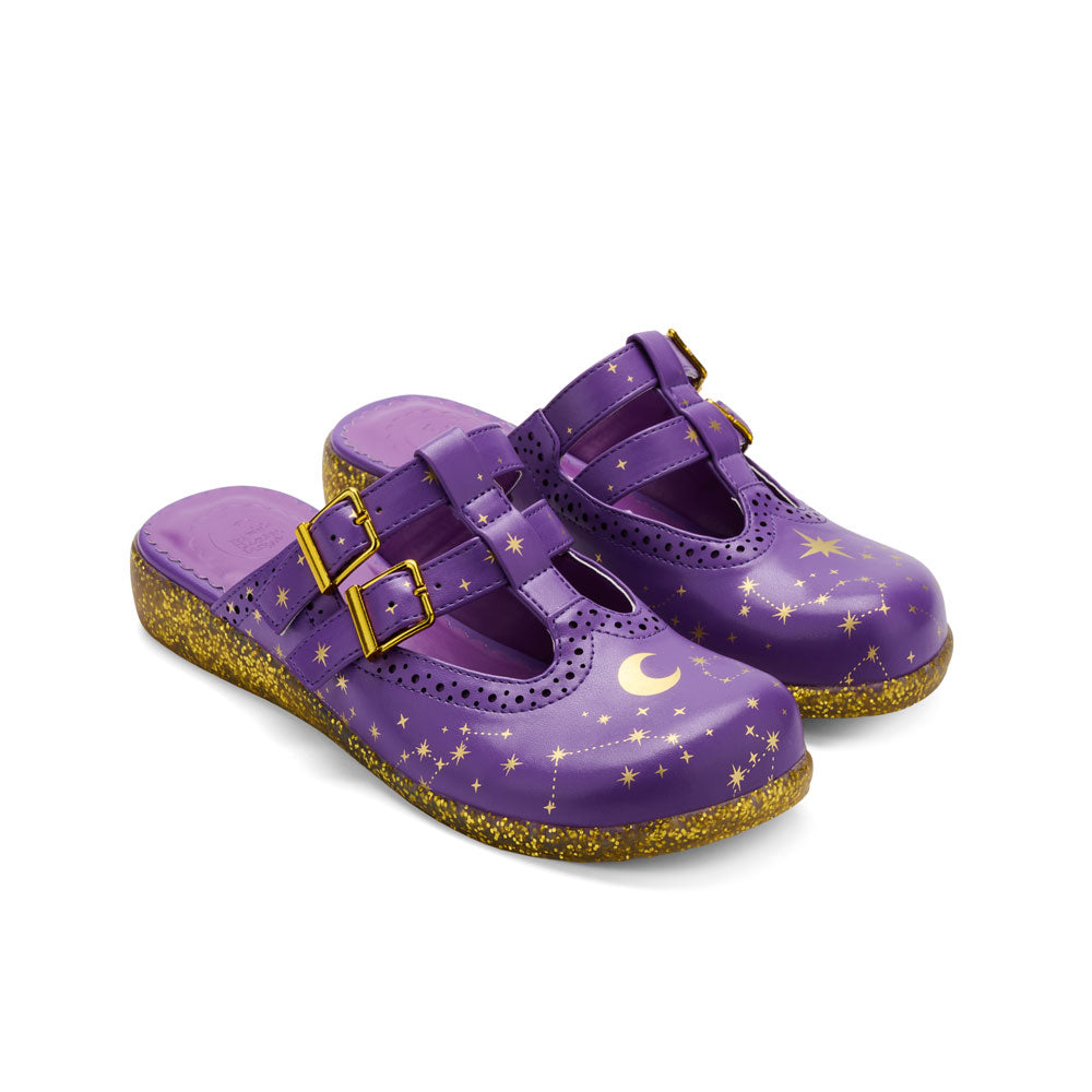 Stellar Purple Crescent Moon Mary Jane Clog