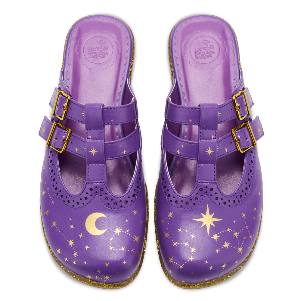 Stellar Purple Crescent Moon Mary Jane Clog