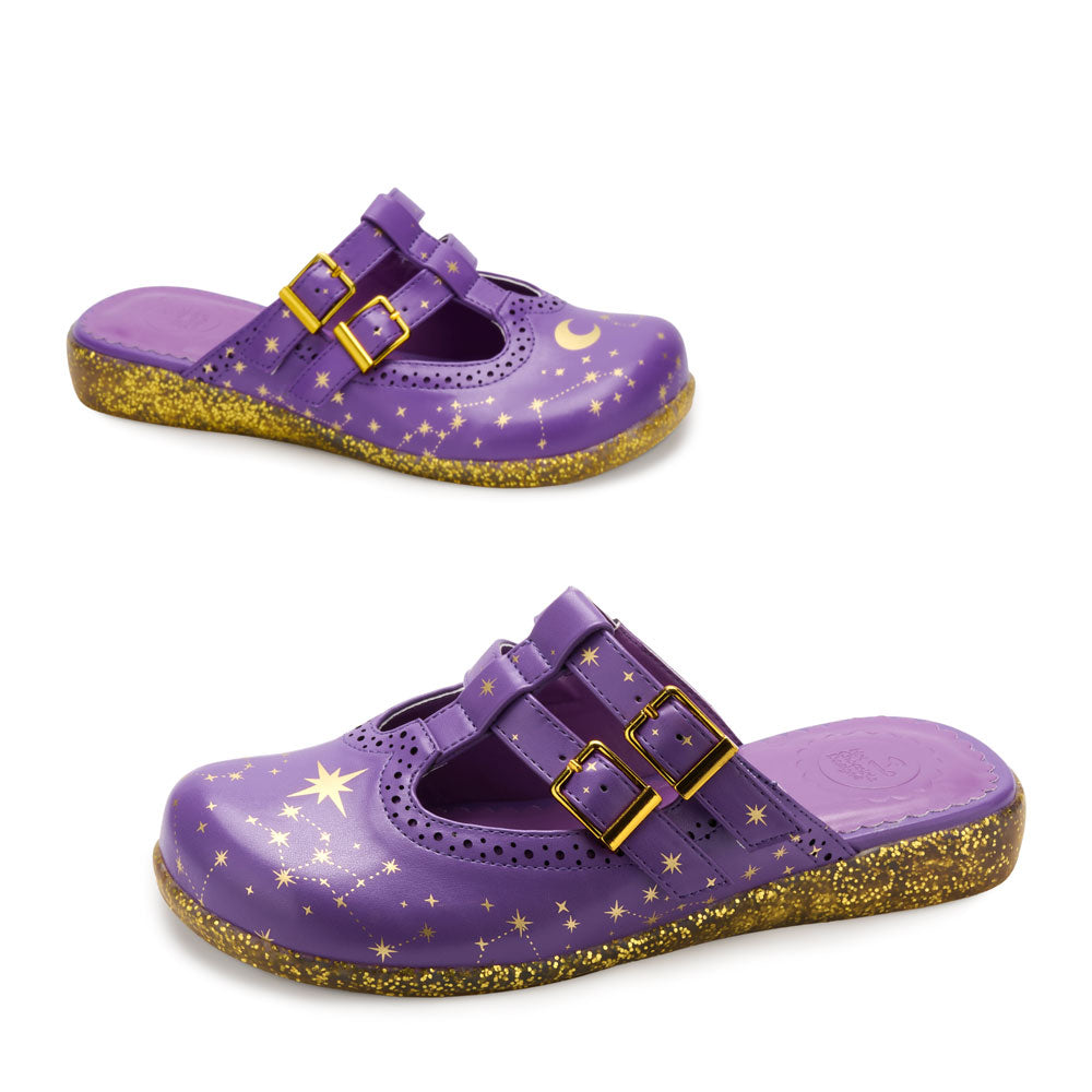 Stellar Purple Crescent Moon Mary Jane Clog