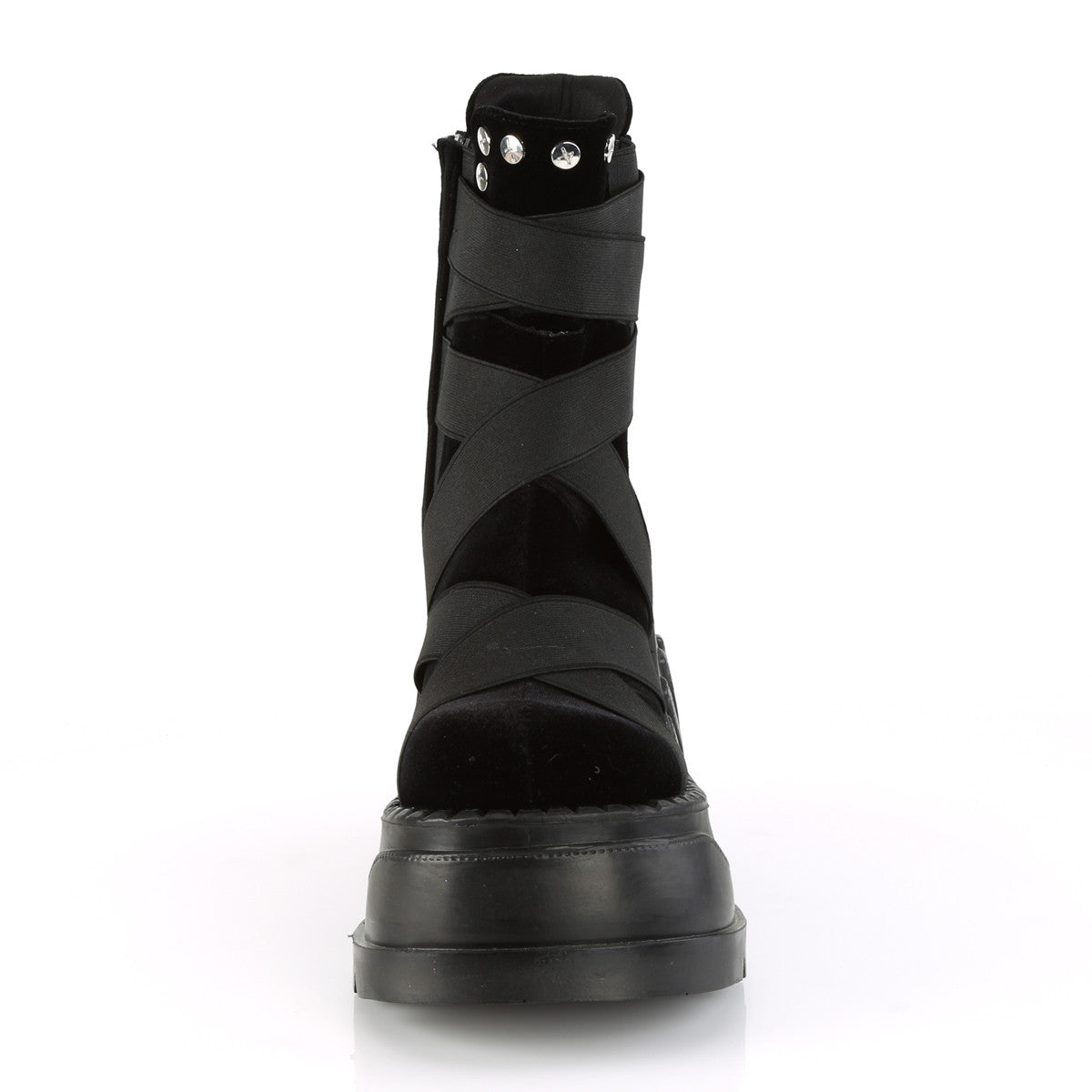 Demonia Stomp 25 Black Velvet with Elastic Bands