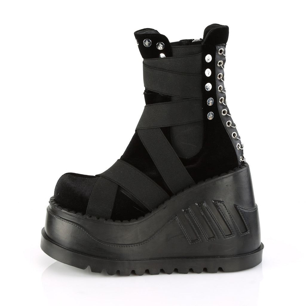Demonia Stomp 25 Black Velvet with Elastic Bands