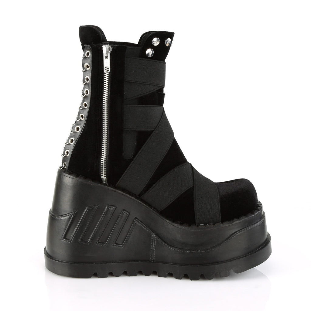 Demonia Stomp 25 Black Velvet with Elastic Bands