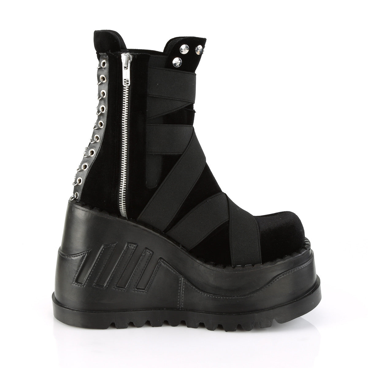 Demonia Stomp 25 Black Velvet with Elastic Bands