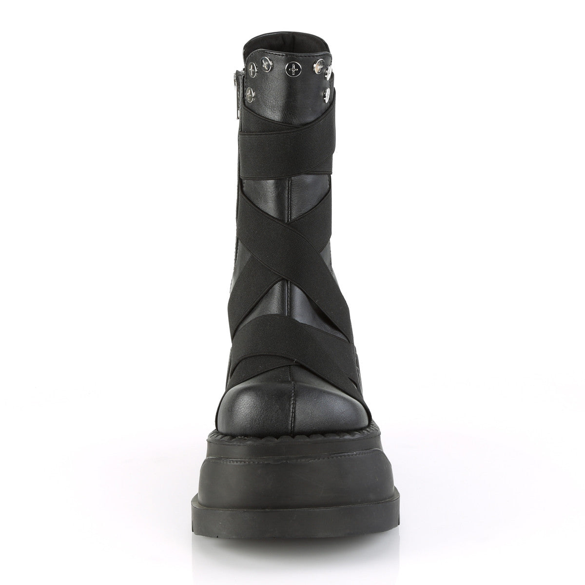Demonia Stomp 25 Black Vegan Leather with Elastic Bands