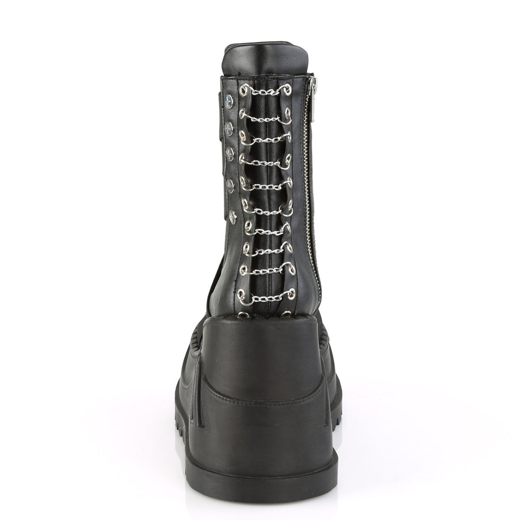 Demonia Stomp 25 Black Vegan Leather with Elastic Bands