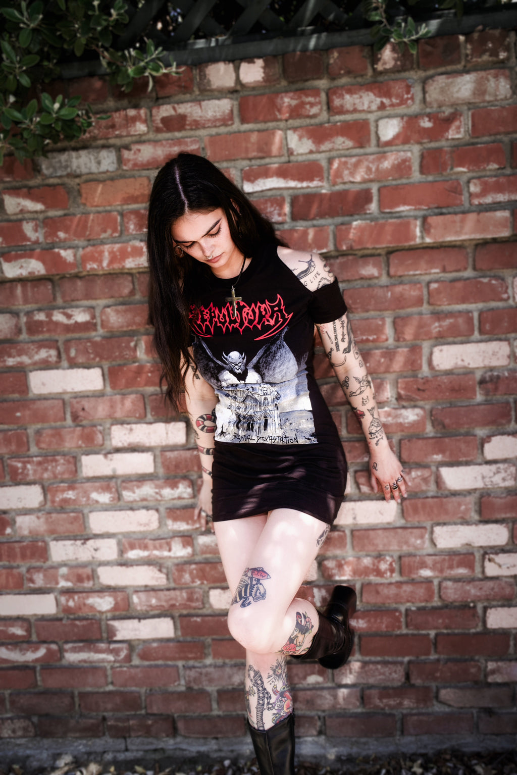 Vera's Eyecandy Sepultura Shoulder-Cut Metal Dress