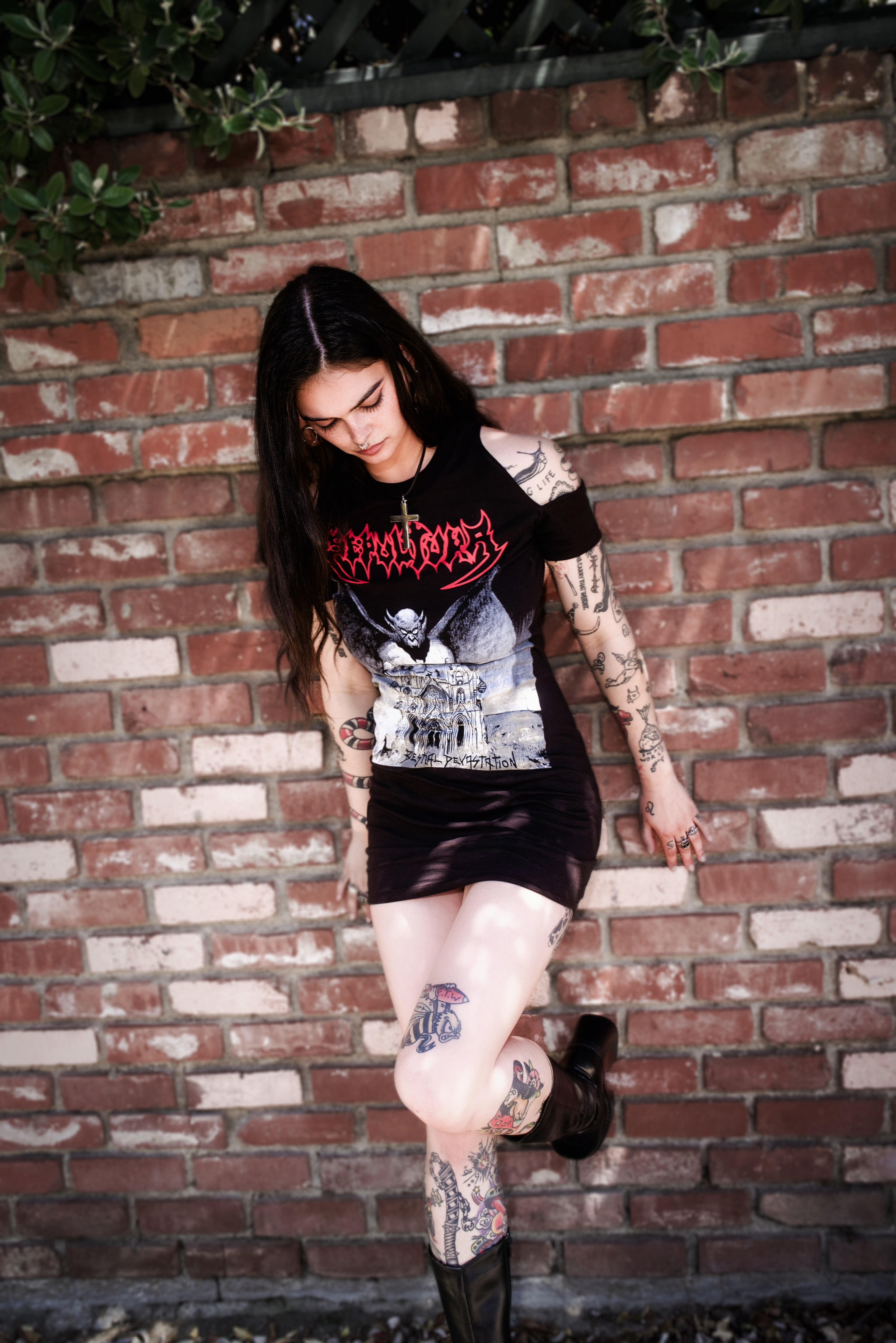 Vera's Eyecandy Sepultura Shoulder-Cut Metal Dress