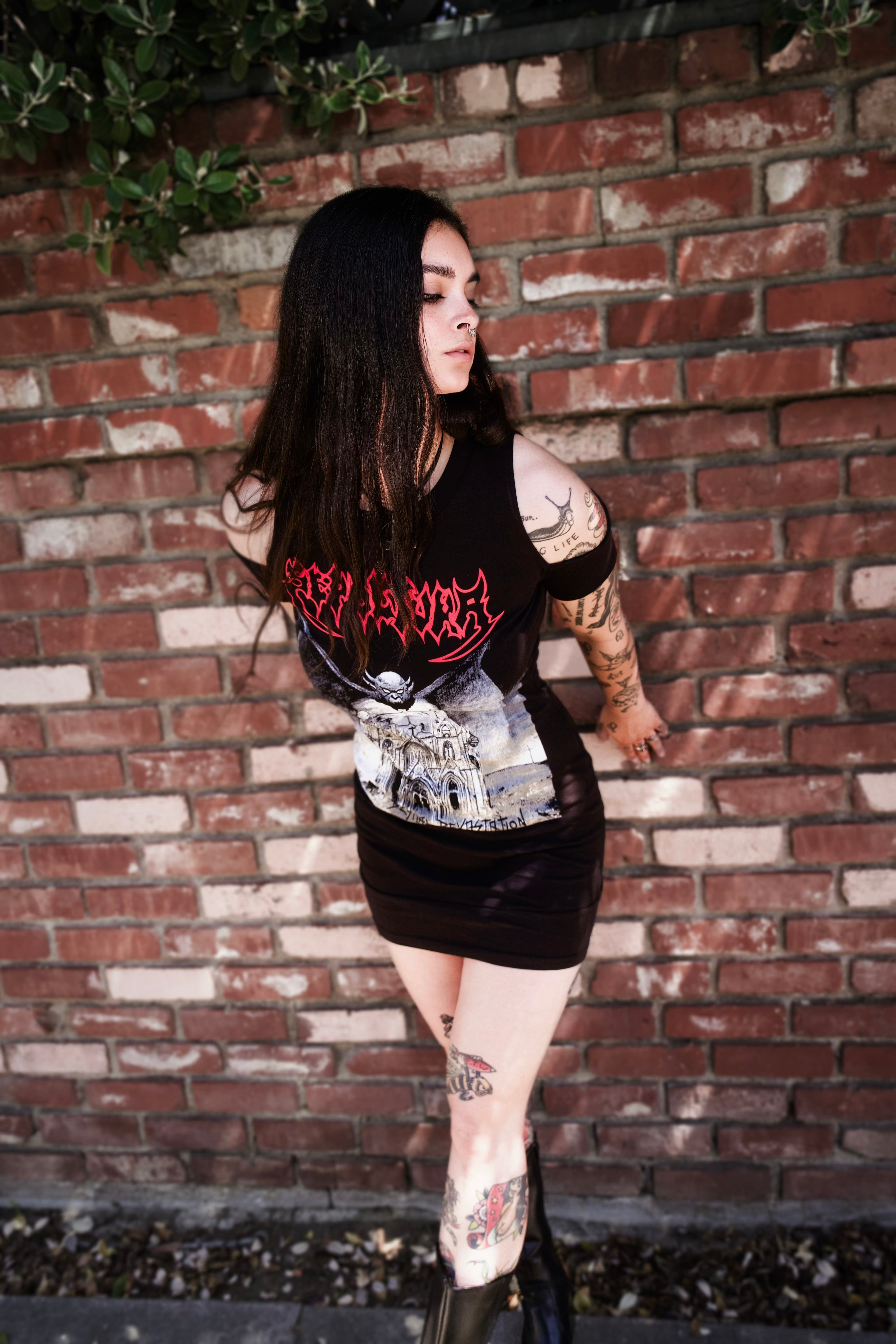 Vera's Eyecandy Sepultura Shoulder-Cut Metal Dress