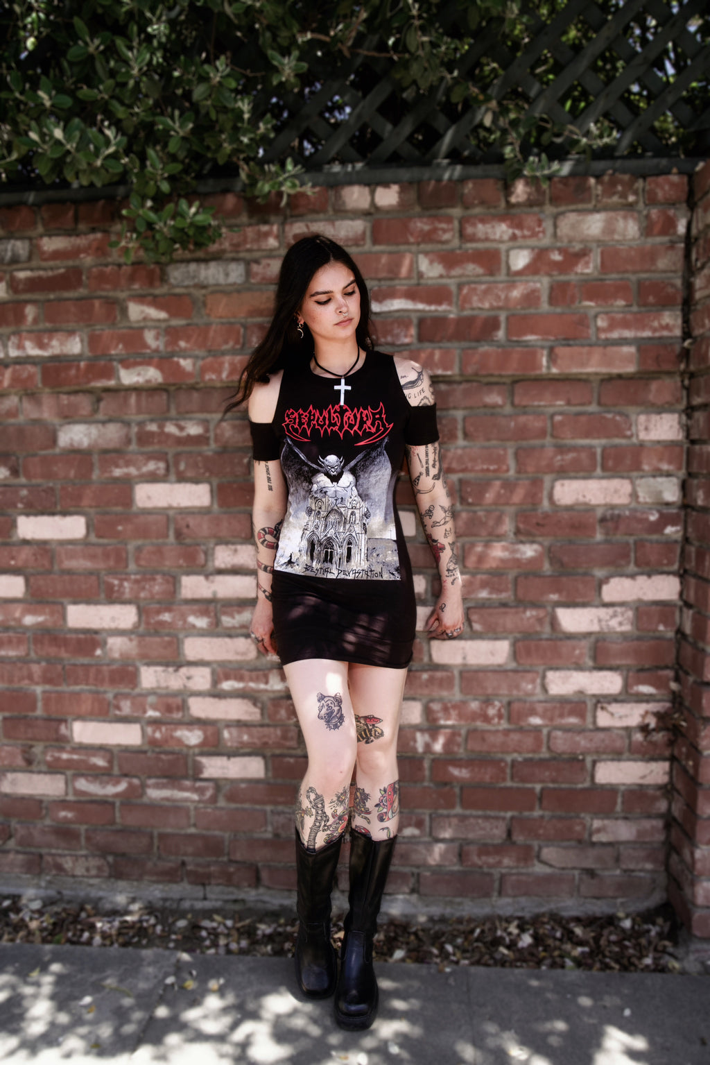 Vera's Eyecandy Sepultura Shoulder-Cut Metal Dress