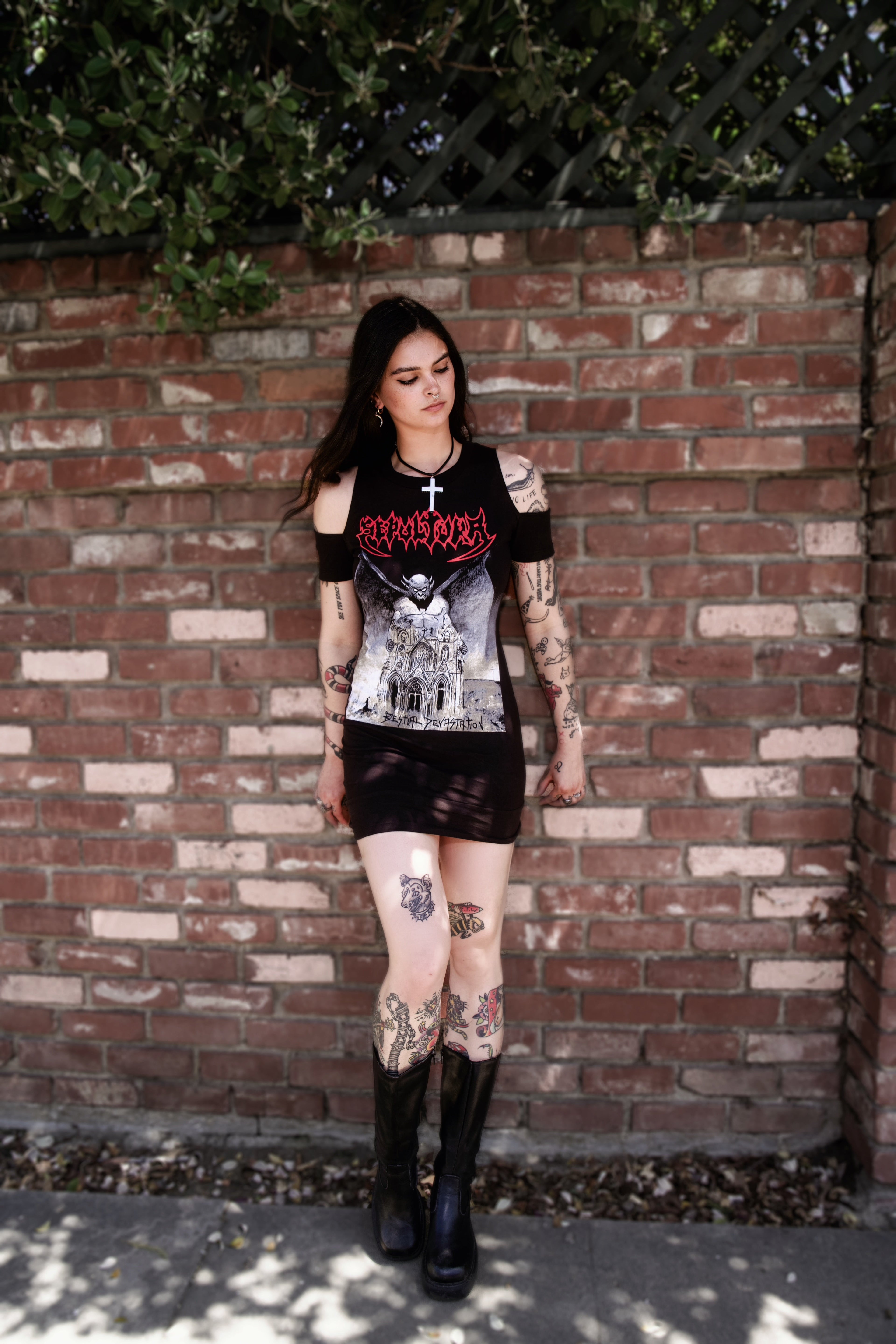 Vera's Eyecandy Sepultura Shoulder-Cut Metal Dress
