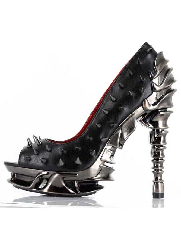 Hades TALON Black Spiked Stud 5" High Spinal Heels Peep Toe