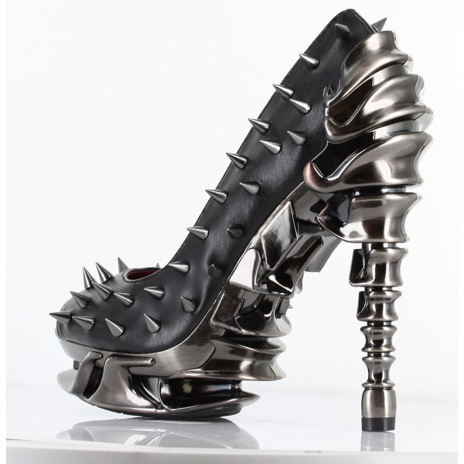 Hades TALON Black Spiked Stud 5" High Spinal Heels Peep Toe