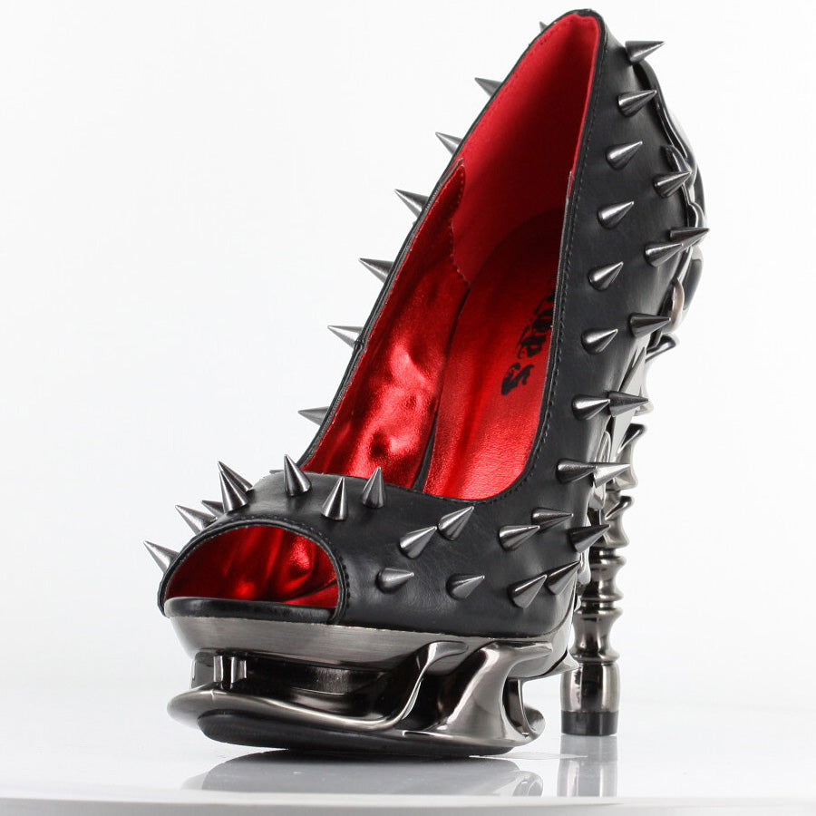 Hades TALON Black Spiked Stud 5" High Spinal Heels Peep Toe