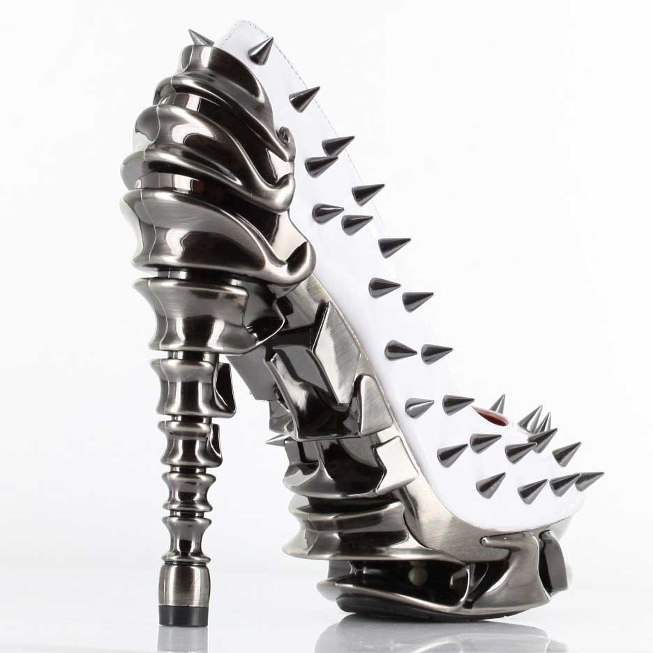Hades TALON White Spiked Stud 5" Spinal Heels Peep Toe