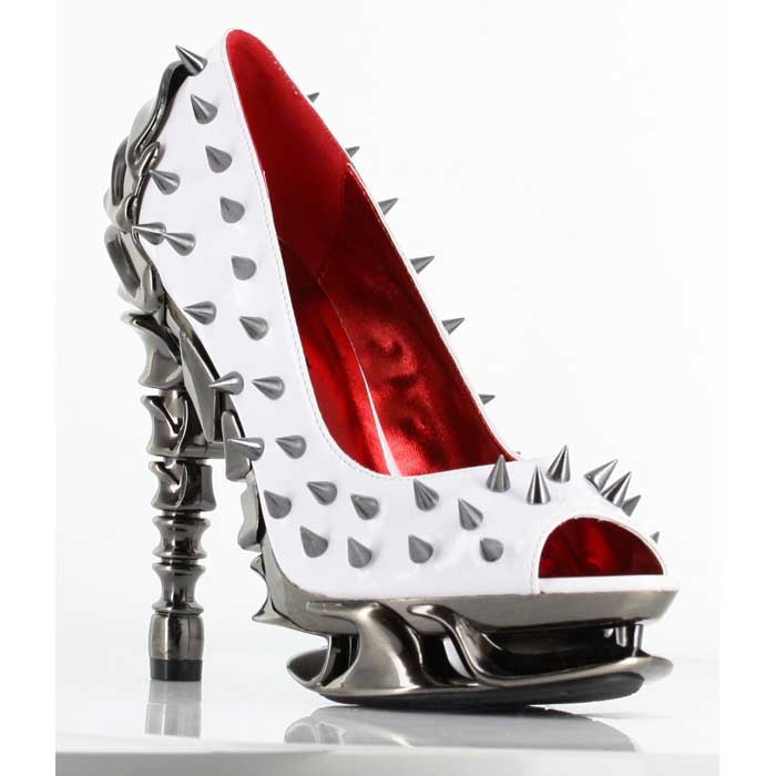 Hades TALON White Spiked Stud 5" Spinal Heels Peep Toe