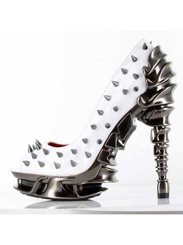Hades TALON White Spiked Stud 5" Spinal Heels Peep Toe