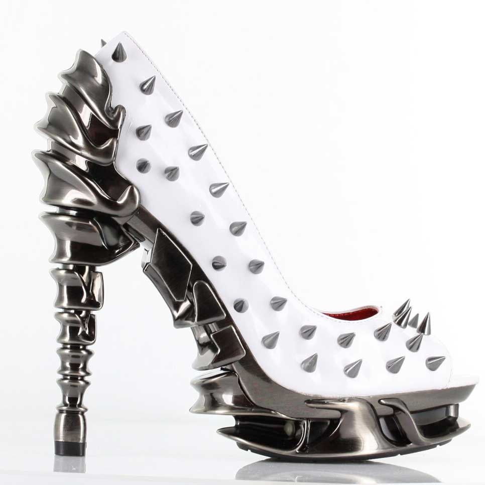 Hades TALON White Spiked Stud 5" Spinal Heels Peep Toe