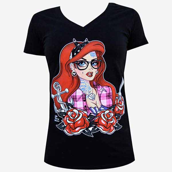 Lowbrow Art Tattooed Mermaid V-neck Tee