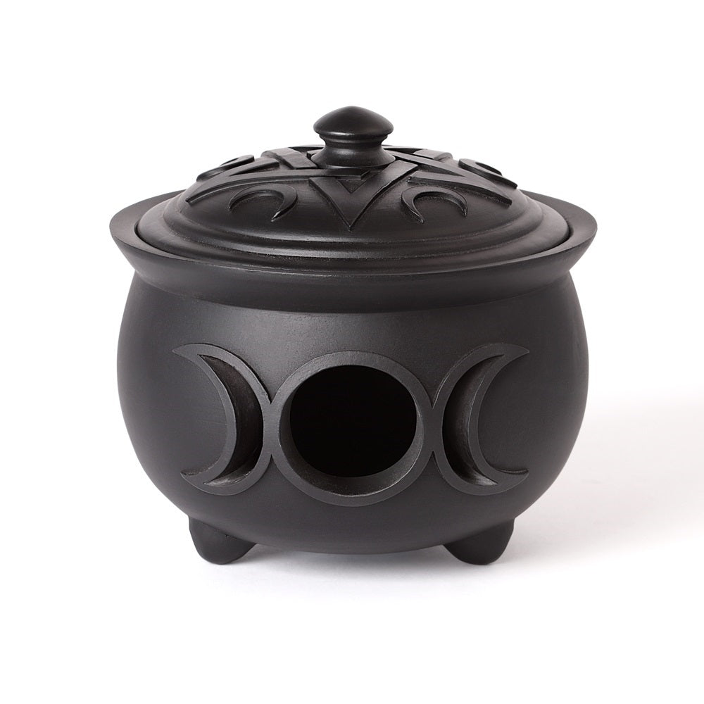 Alchemy Gothic Triple Moon Cauldron Lidded Pot V107