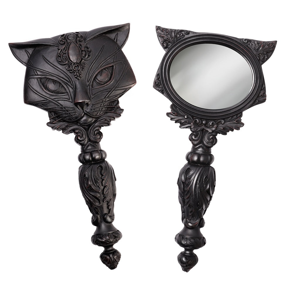 Alchemy Gothic Sacred Cat Hand Mirror Black V64