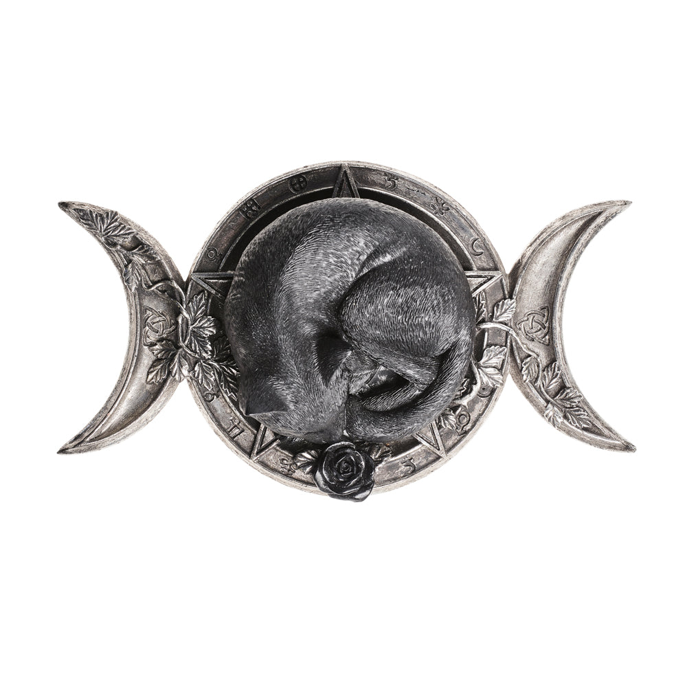 Alchemy Gothic Triple Moon Black Cat Resin Decor V90