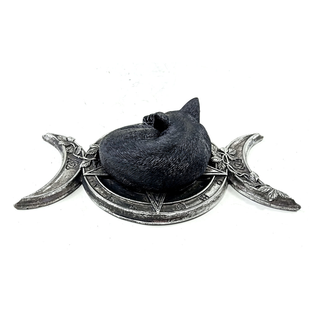 Alchemy Gothic Triple Moon Black Cat Resin Decor V90