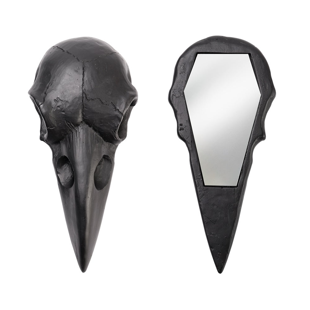 Alchemy Gothic Raven Skull Hand Mirror Silver Black V99