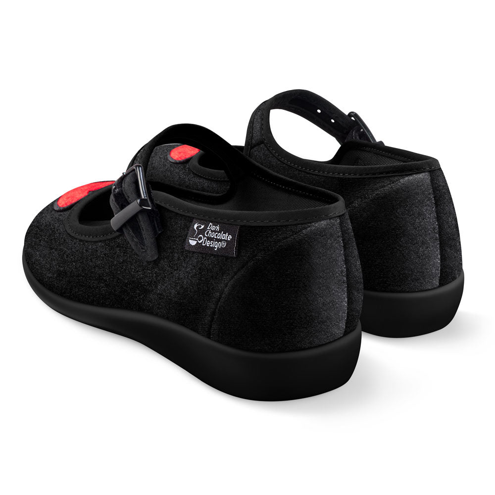 Chocolaticas® Velvet Red Heart Black Mary Jane Flat