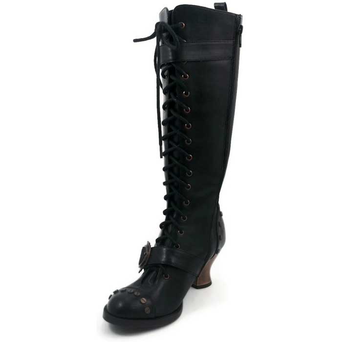 Hades VINTAGE Black Vegan Steampunk Knee High Boots