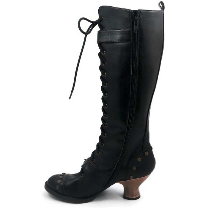 Hades VINTAGE Black Vegan Steampunk Knee High Boots
