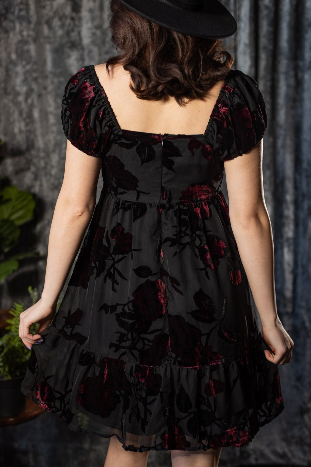 Witchwood Reagan Romantic Velvet Flocked Floral Babydoll Dress