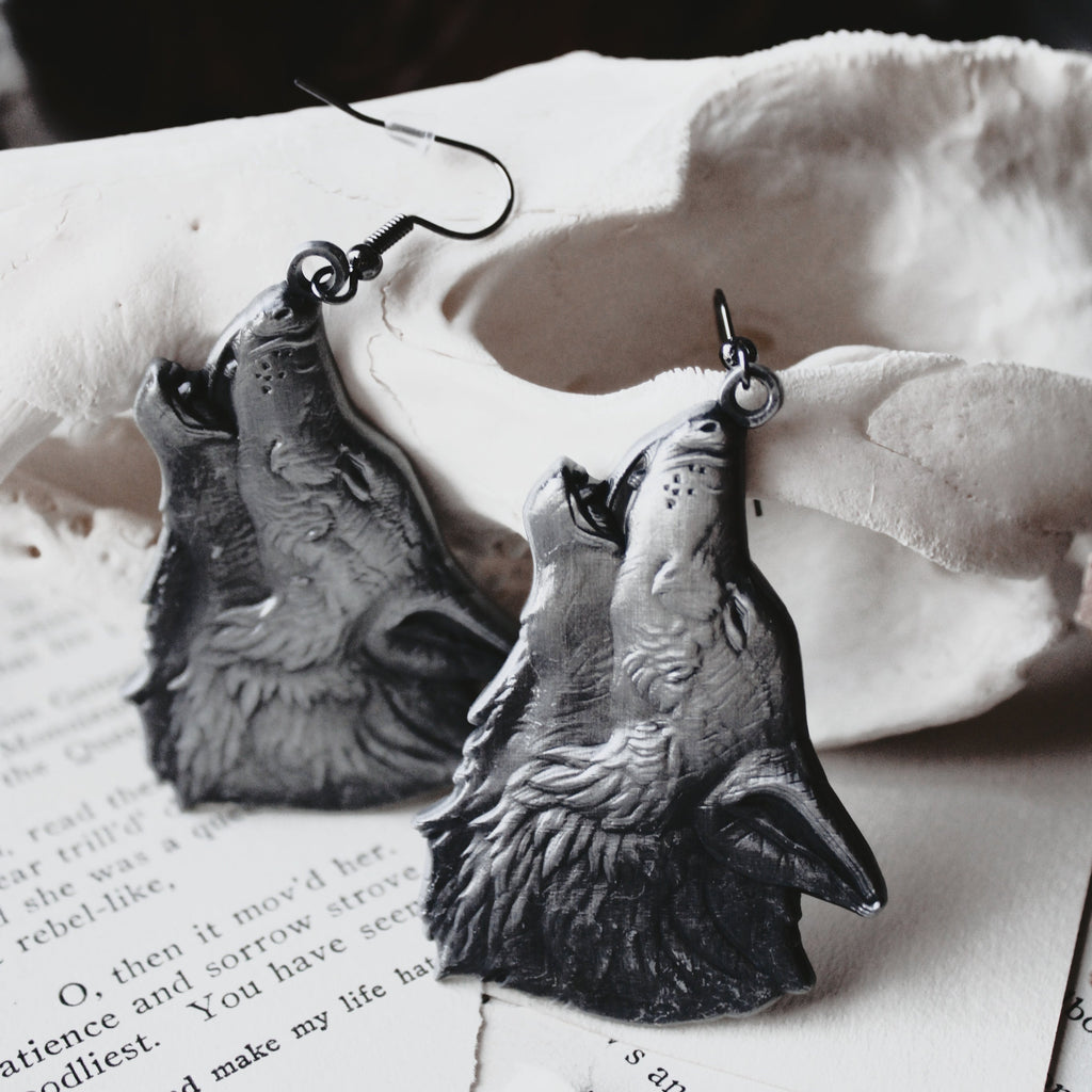 The Pretty Cult Dire Bound Wolf Head Earrings