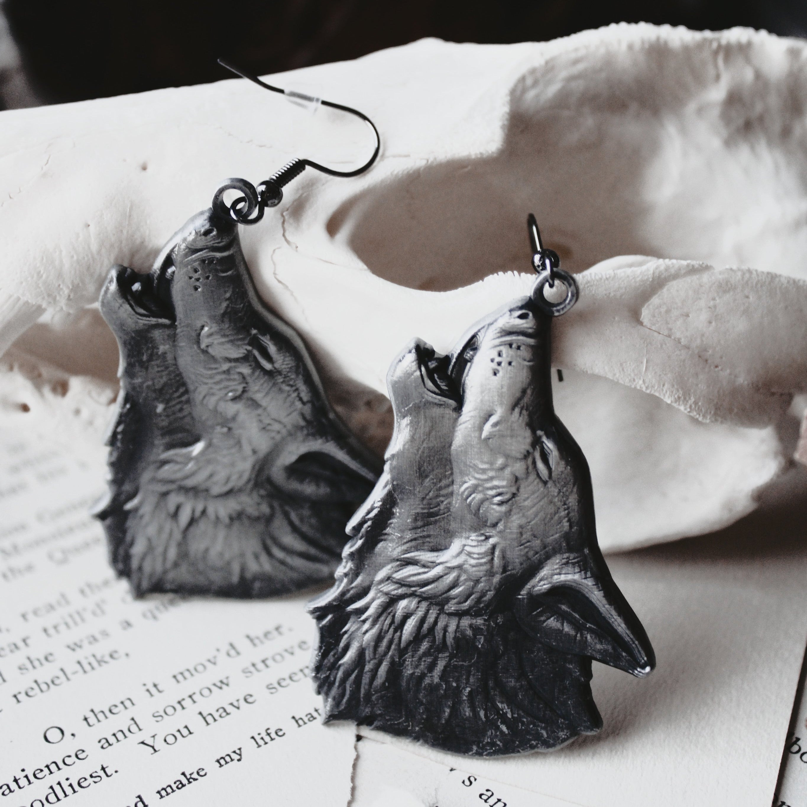 The Pretty Cult Dire Bound Wolf Head Earrings