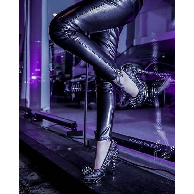 Hades ZETTA Spiked Black Pumps 5" High Molded Heels