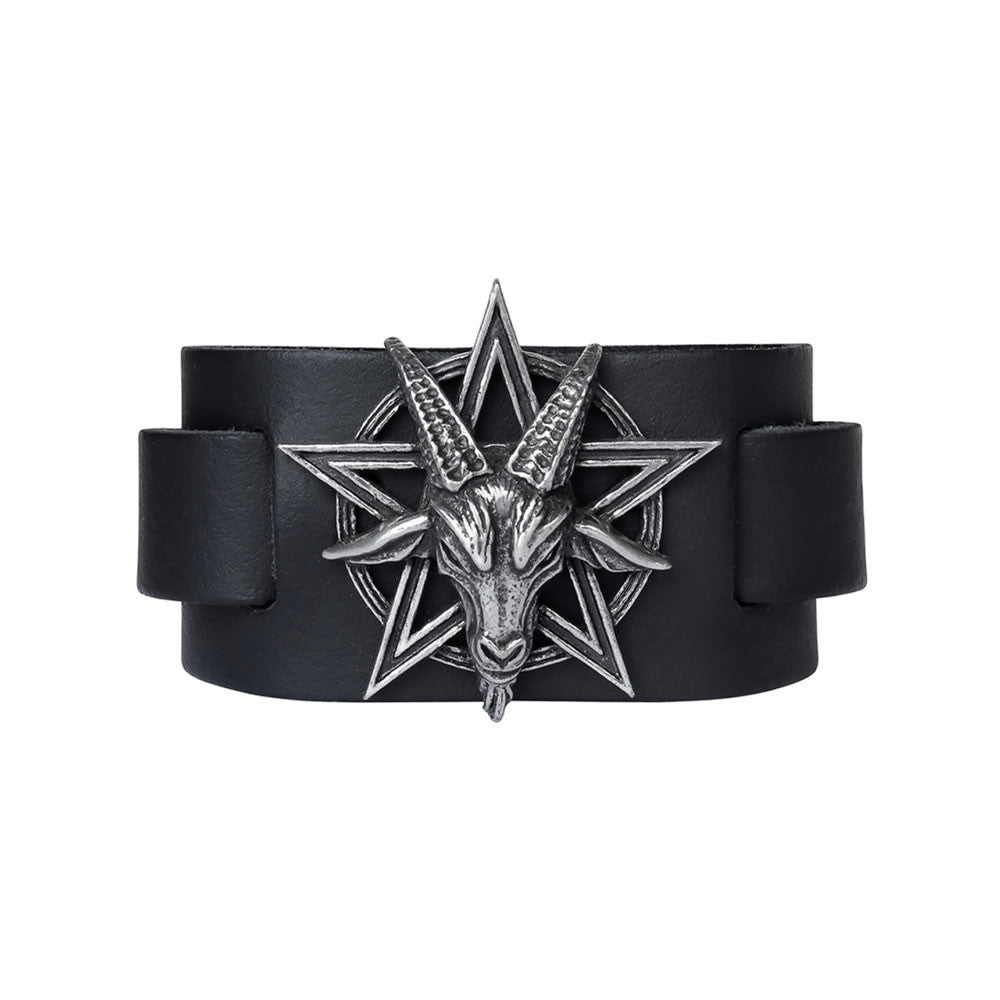 Alchemy Gothic Baphomet Black Leather Wrist Strap A138