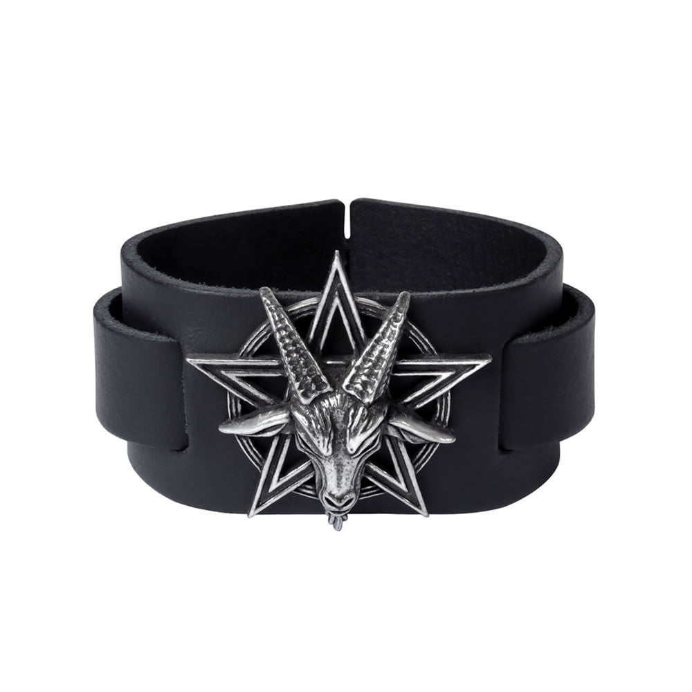 Alchemy Gothic Baphomet Black Leather Wrist Strap A138