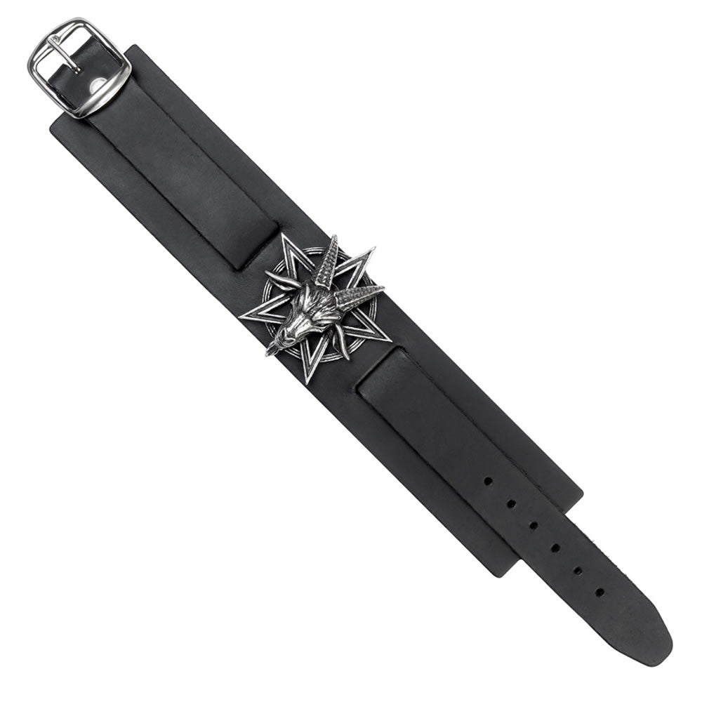 Alchemy Gothic Baphomet Black Leather Wrist Strap A138