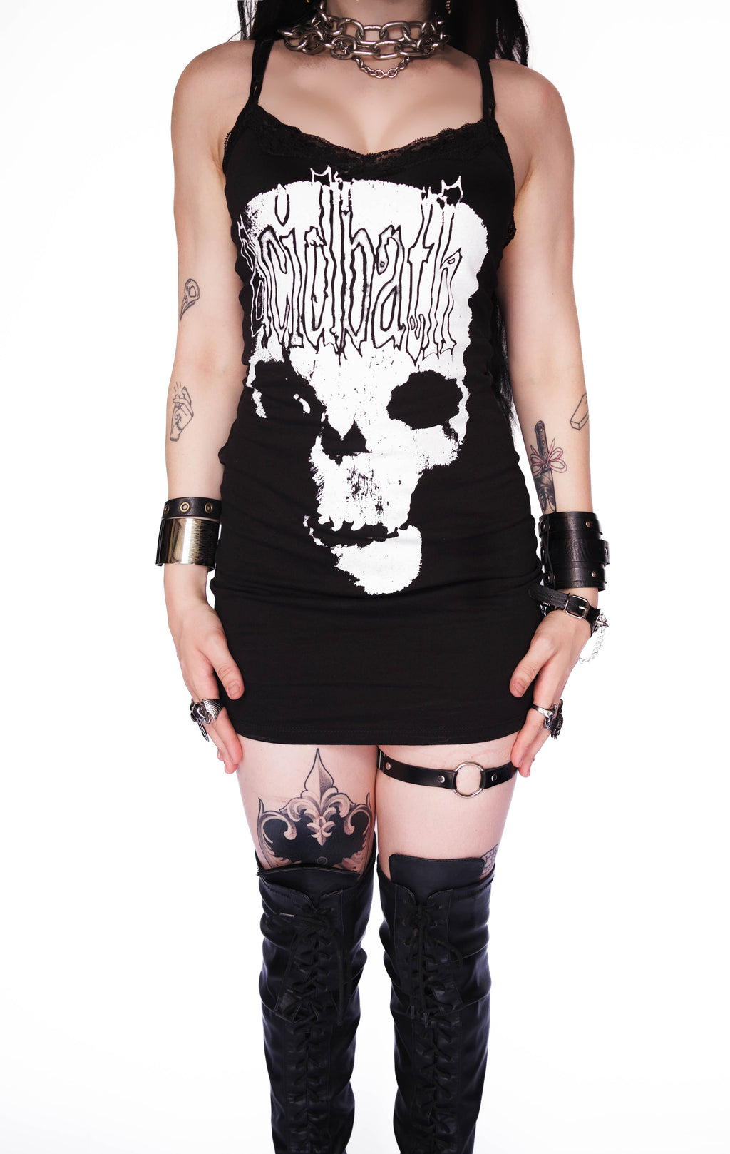 Vera's Eyecandy ACID BATH Lace Strap Metal Dress