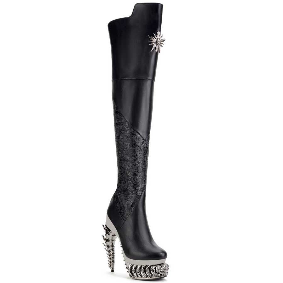 Hades AKASHA Black Thigh High Boots 5" High Dragon Heels