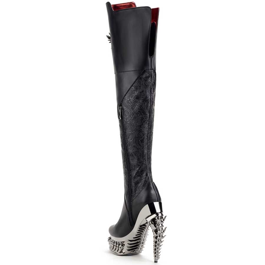 Hades AKASHA Black Thigh High Boots 5" High Dragon Heels