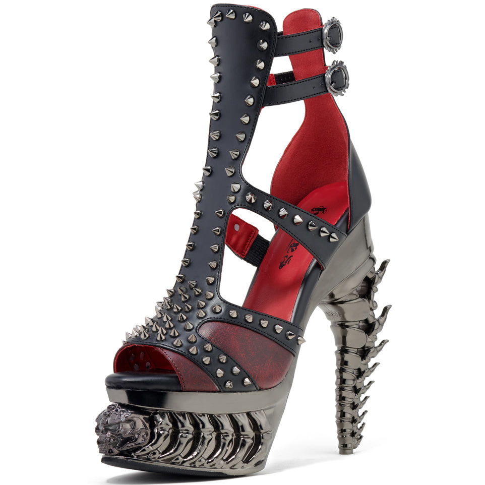 Hades ARKHANE Black Burgundy Stud Sandal 5" Metallic Skeleton Heel 6-12