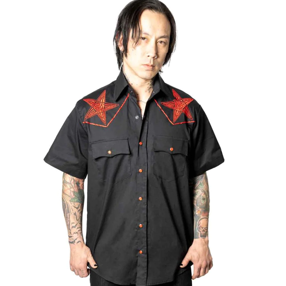 Kreepsville 666 Baphomet Hellbilly Black Red Western Shirt
