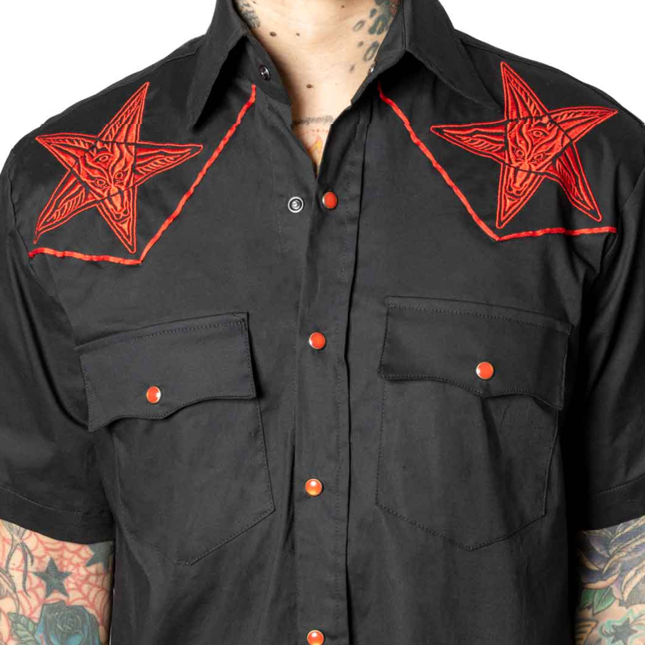 Kreepsville 666 Baphomet Hellbilly Black Red Western Shirt