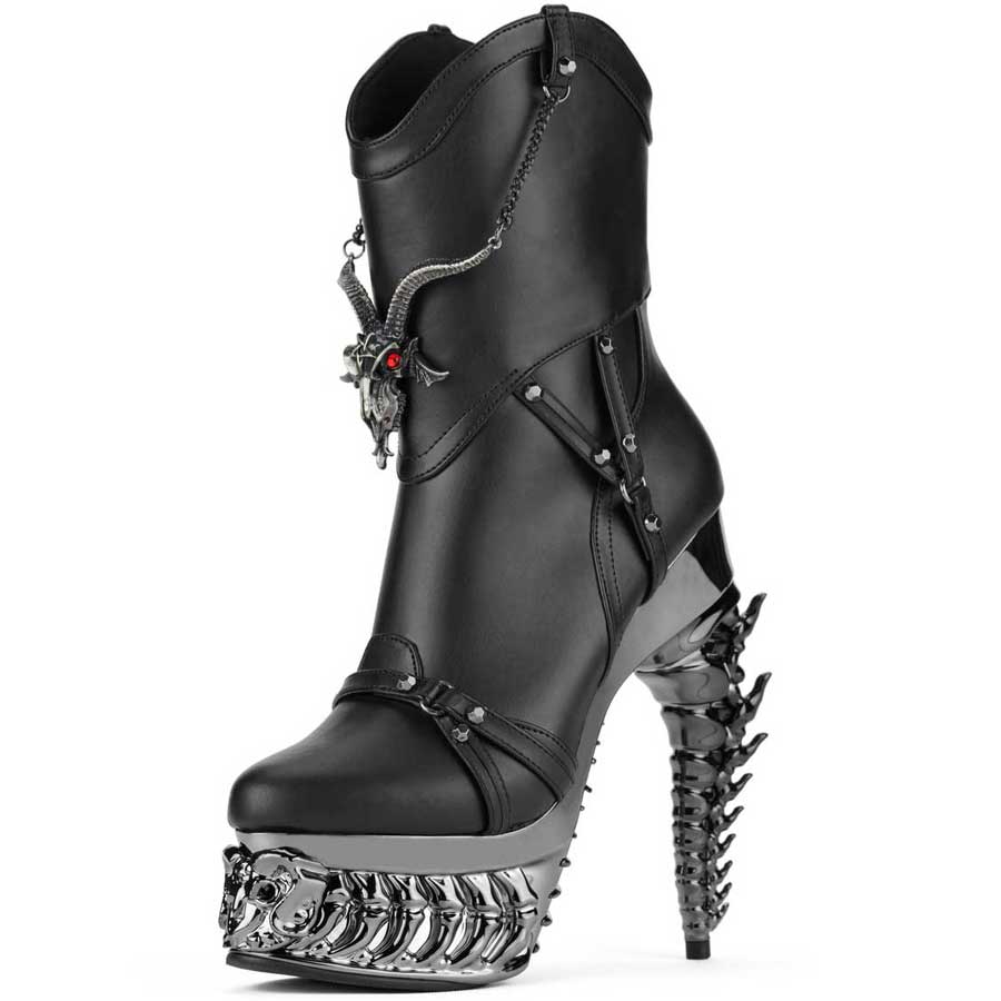 Hades + Alchemy BAPHOMETICA Black Mid Calf Boots 5" Heel 6-12