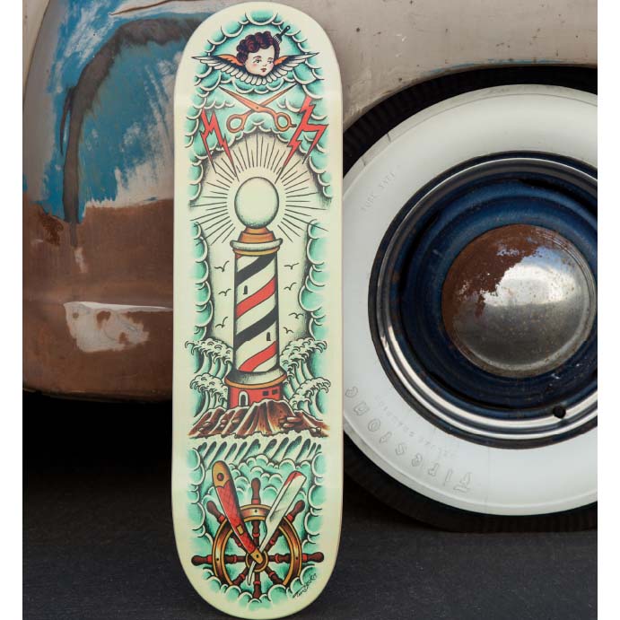 Tip Top Tim Beck Barber Pole Shears Razor Maple Skate Deck